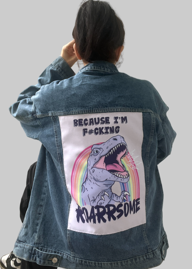 T-rex back batch illustration on Denim Jacket