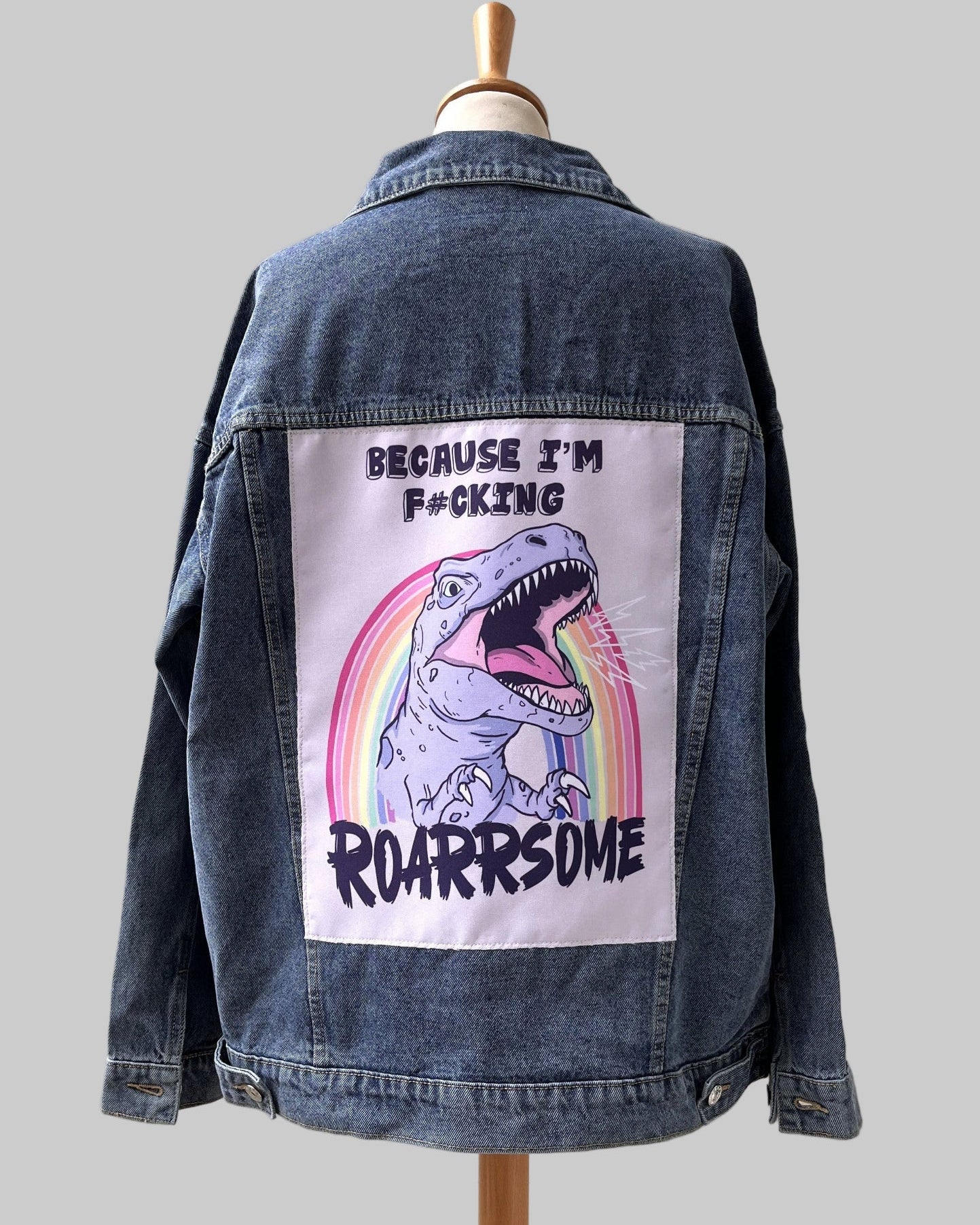 Dinosaur art back patch on back denim jacket