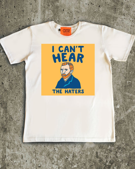 White t-shirt with a graphic design on a concrete surface