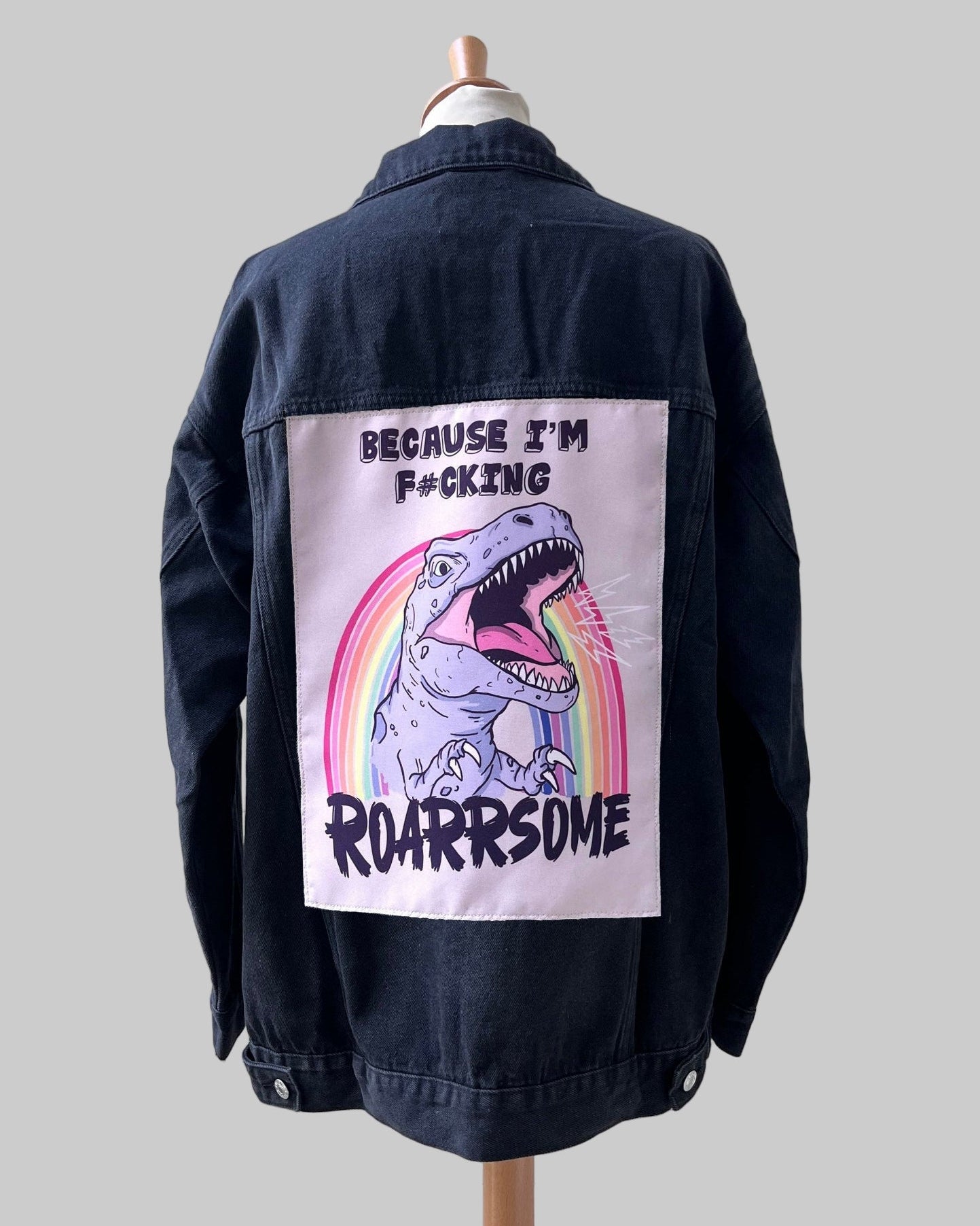 graffiti-style T-Rex patch for streetwear jackets