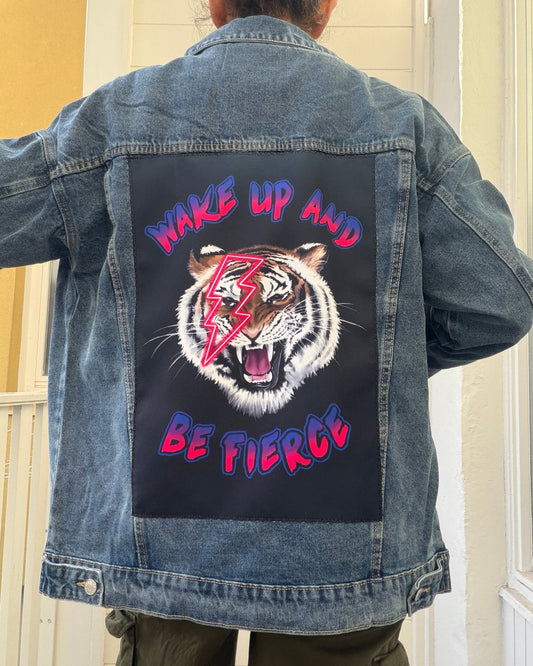 fierce tiger design on denim jacket