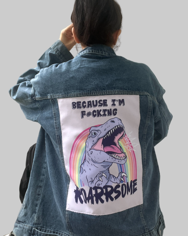 T-rex back batch illustration on Denim Jacket