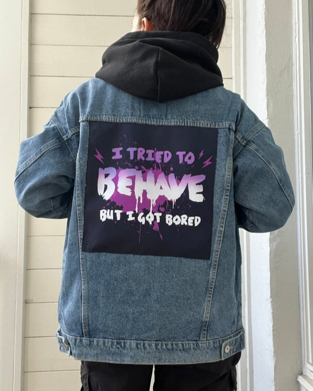 handwritten text back denim jacket