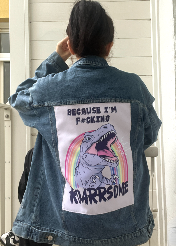 T-rex back batch illustration on Denim Jacket